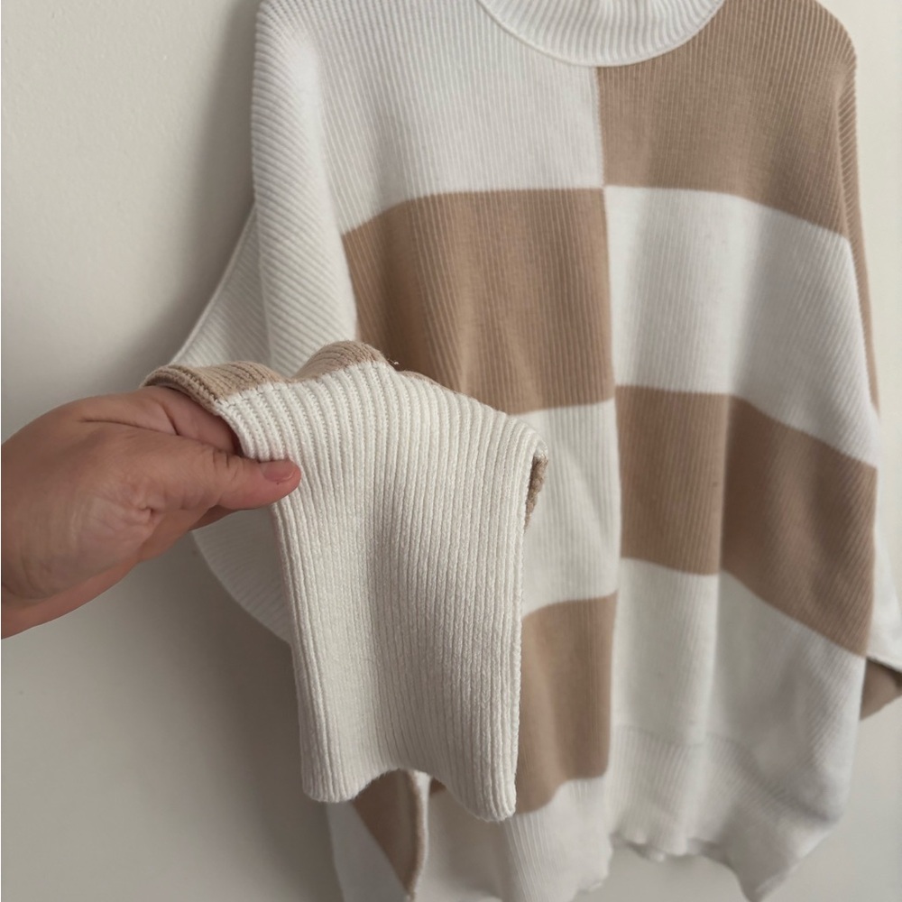 Free People Easy Street Cream Tan Checkerboard Knit Sweater Women’s Medium EUC - Picture 2 of 6
